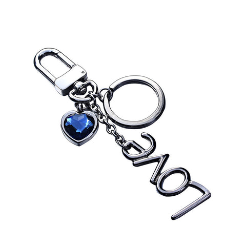 New Crystal Heart Tag Love Words Stainless Steel Keychain Dog Clasp Bag Charm KeyRing Clip Car Key Chain for Man and Woman