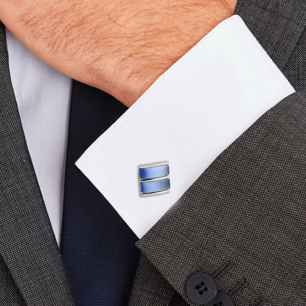 blue mother-of-pearl double layer Silver Plated Cufflinks