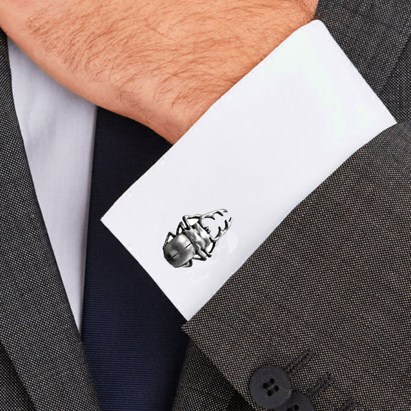 Casting Beetle Insect Black Matte Stainless Steel 316L Cufflinks For Tuxedo Business Formal Shirts