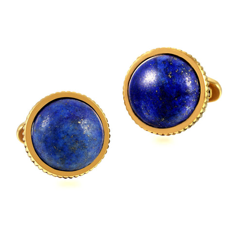 Lapis Lazuli Stone Serrated Side Stainless steel 316L 18K Gold Plating Cufflinks for Tuxedo Business Formal Shirts one pairs