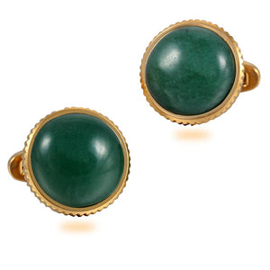 Green Aventurine Casting Serrated  Stainless Steel 316L Cufflinks For Tuxedo Business Formal Shirts One Pairs