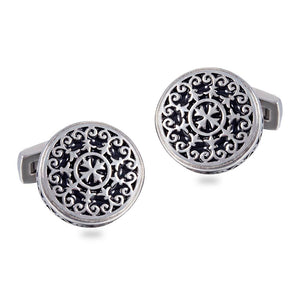 Black Retro Palace Court Flower Vine Carving Stainless Steel 316L Cufflinks For Gentry Tuxedo Business Formal Shirts