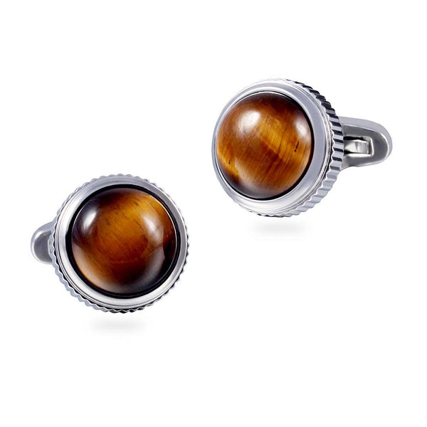 Natural Tiger Eye Stone HighTower Serrated Side Stainless steel 316L Cufflinks for Tuxedo Shirts
